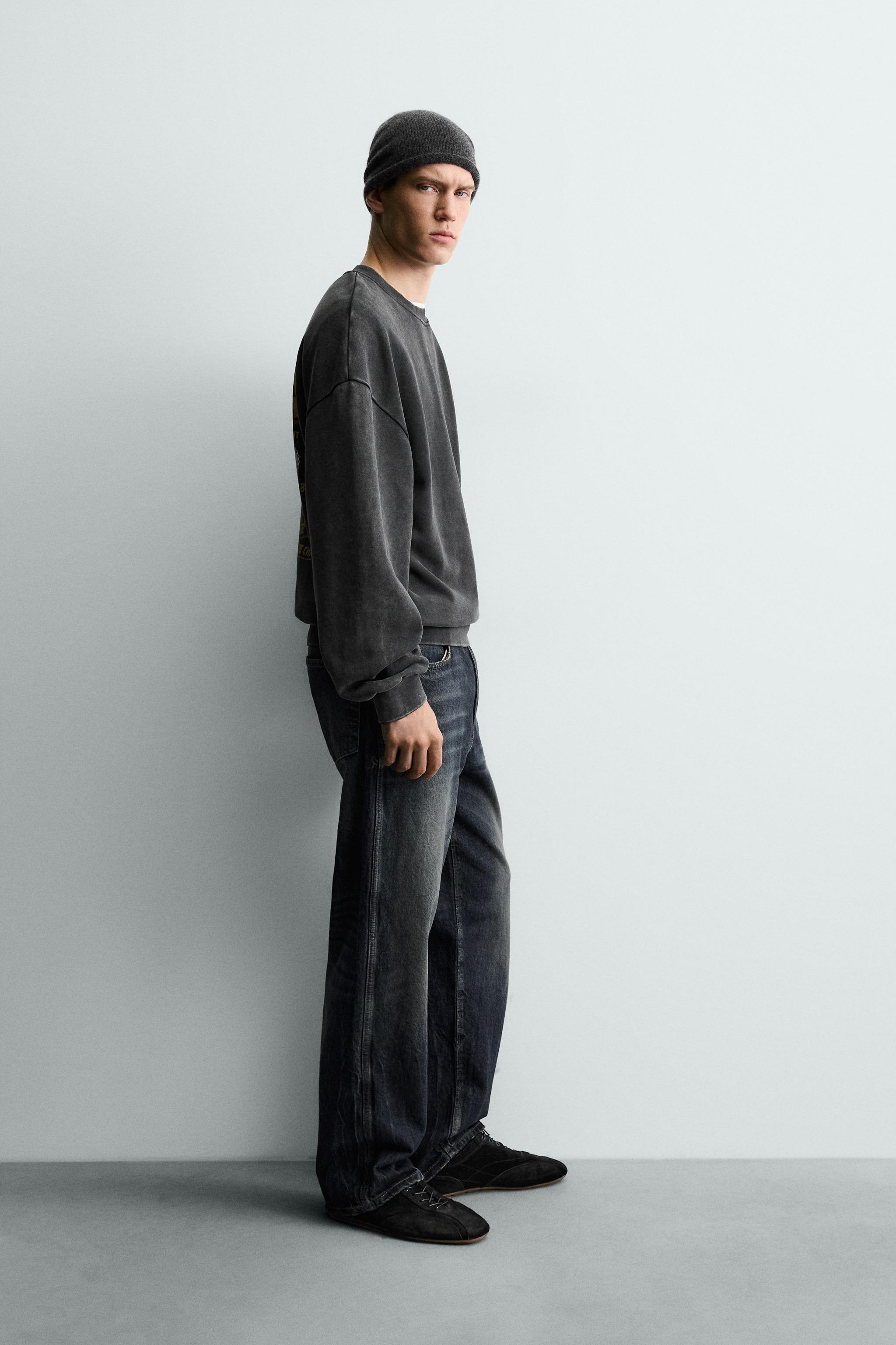 WASHED PRINTED TEXT SWEATSHIRT